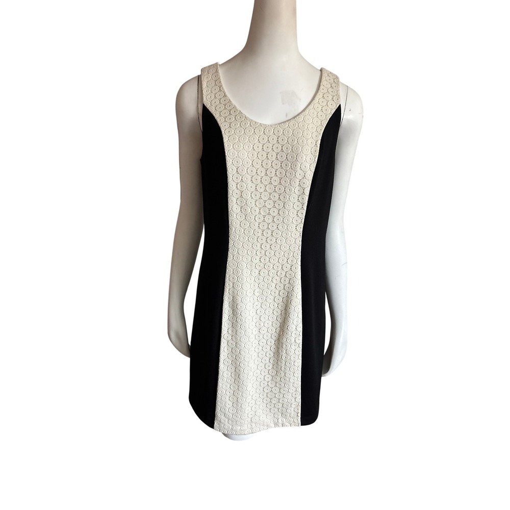 Dex Womens Black White Colorblock Eyelet Lace Sheath Dress Size M Exposed Zip